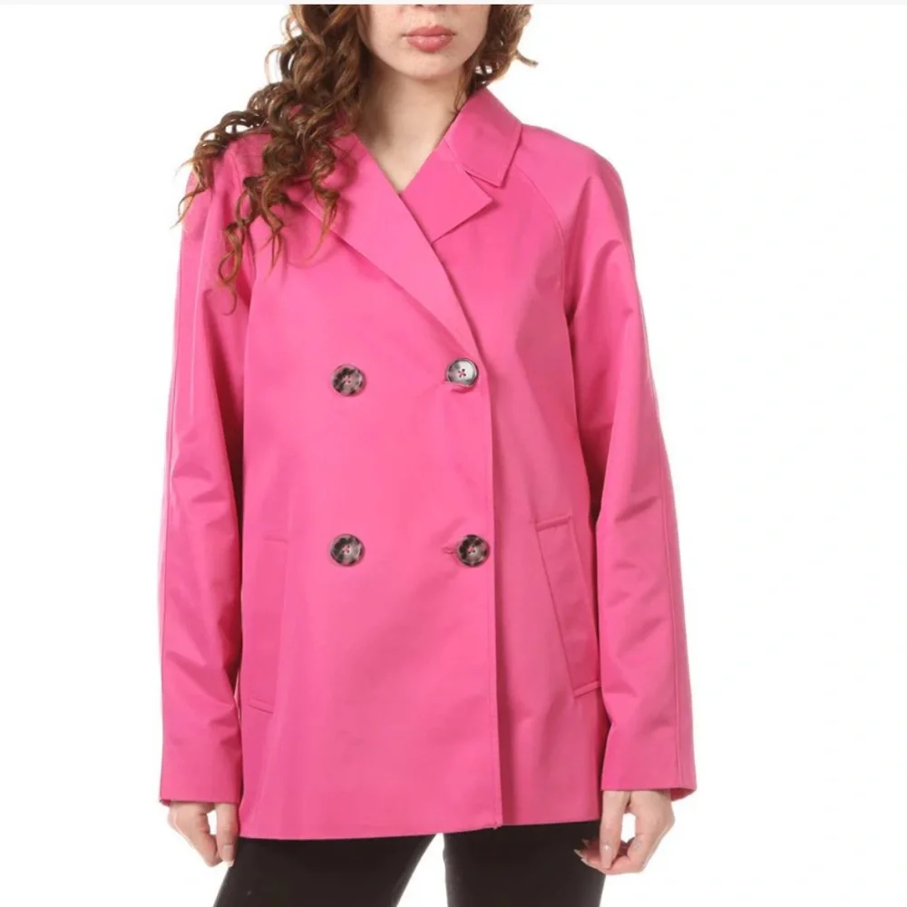 NWT Ellen Tracy Double-Breasted Raincoat In Color Fuchsia